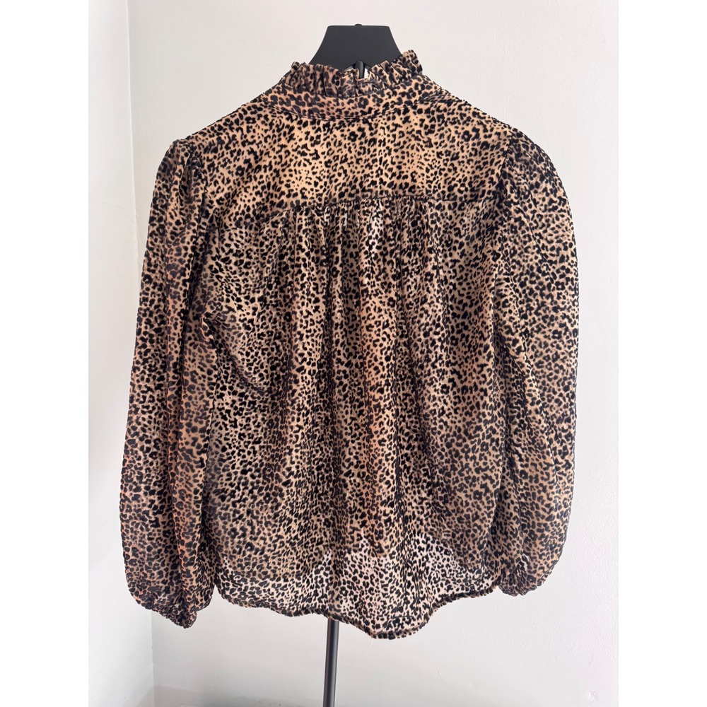 Anthropologie Leopard Print Burnout Velvet Blouse Mock Neck Sheer Top XSP Petite - Picture 4 of 9
